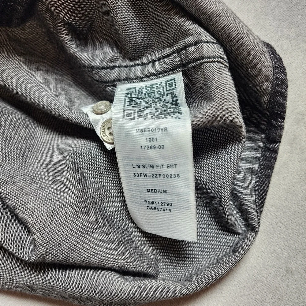 True Religion Western Shirt Mens M Gray Black Slim Fit Color Block Button‎ Up